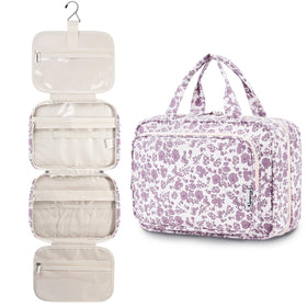Narwey Travel Toiletry Bag large dusty pink flower close-up of zippers