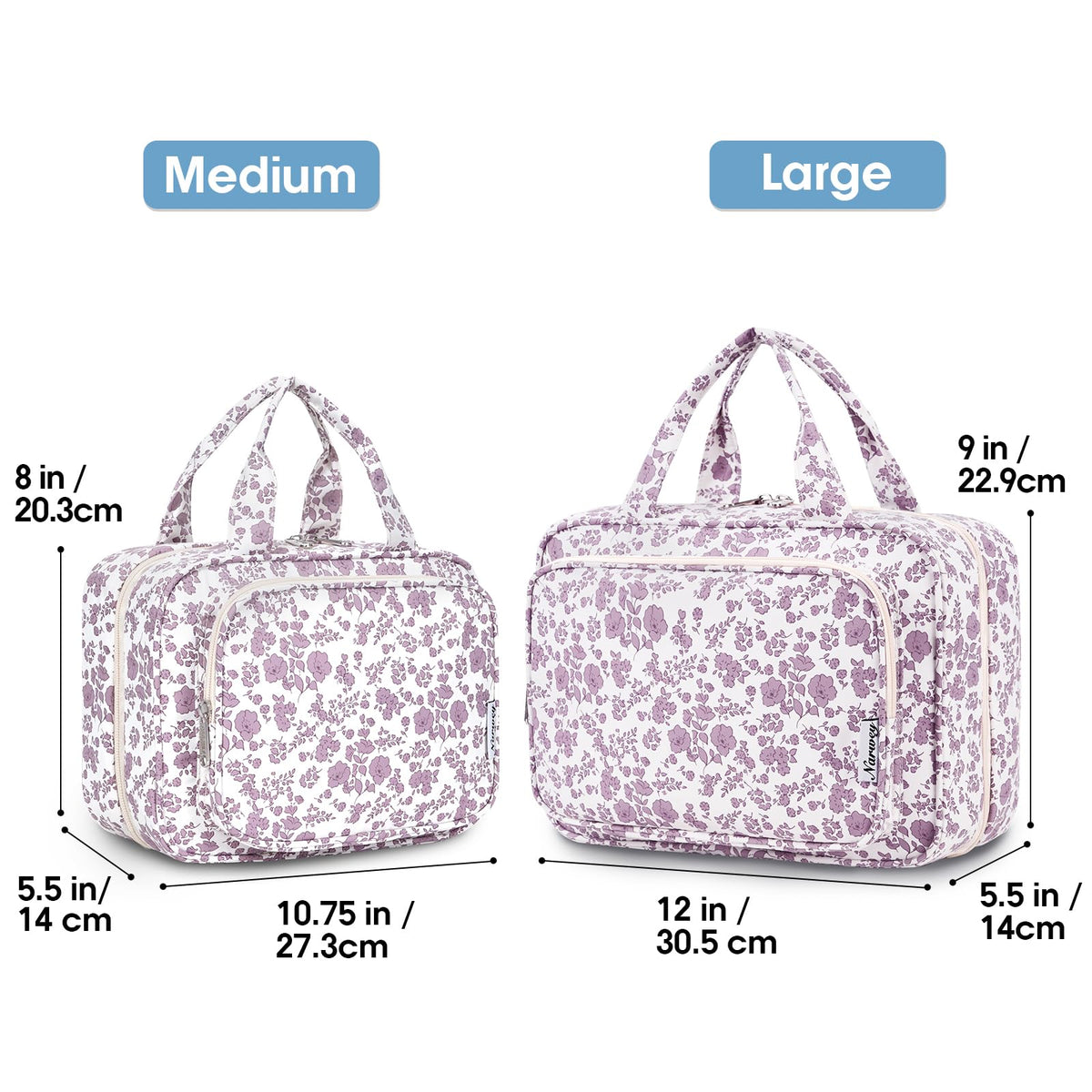 Narwey Travel Toiletry Bag large dusty pink flower open with compartments
