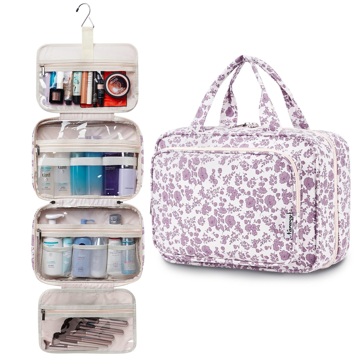 Narwey Travel Toiletry Bag large dusty pink flower side view