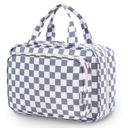Narwey Travel Toiletry Bag large hanging makeup organizer grey blue front view