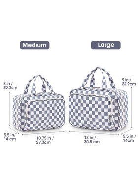 Narwey Travel Toiletry Bag large hanging makeup organizer grey blue opened showing compartments