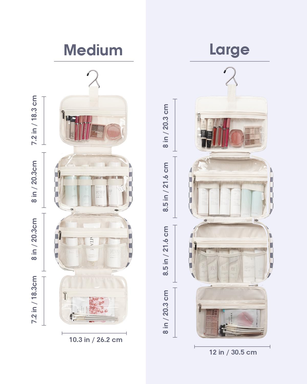 Narwey Travel Toiletry Bag large hanging makeup organizer grey blue side view