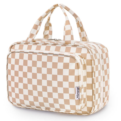 Narwey Travel Toiletry Bag large light checkerboard front view