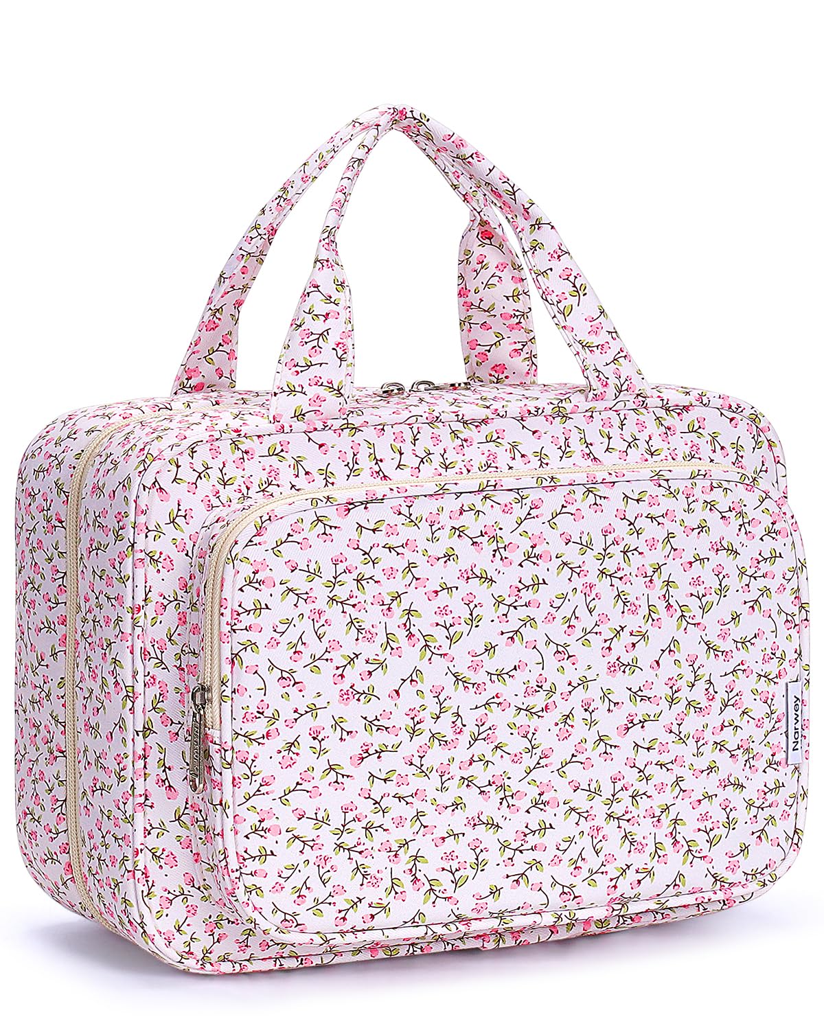 Narwey Travel Toiletry Bag Large Pink Flower front view