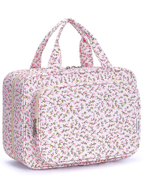 Narwey Travel Toiletry Bag Large Pink Flower front view