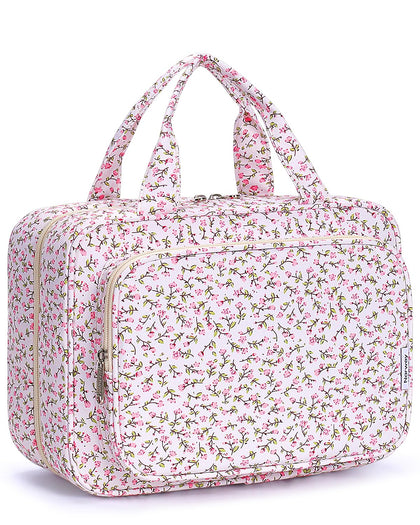Narwey Travel Toiletry Bag Large Pink Flower front view