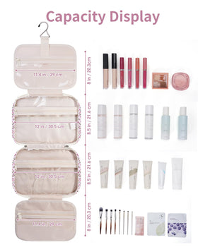 Narwey Travel Toiletry Bag Large Pink Flower with toiletries inside