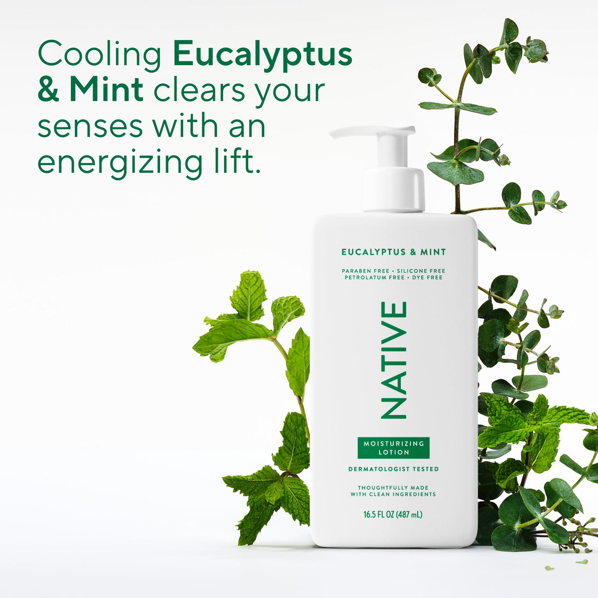 Native Body Lotion Eucalyptus & Mint 16.5 fl oz with texture on skin