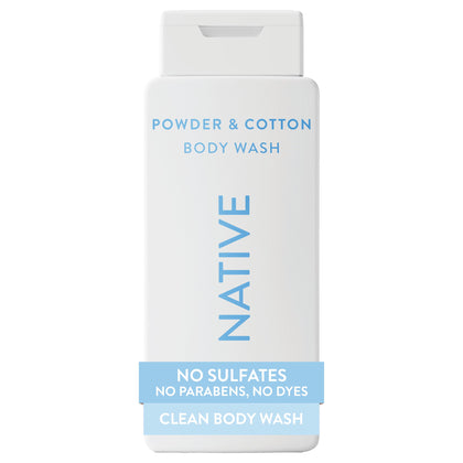 Native Body Wash 18 oz front view with soft powder & cotton scent