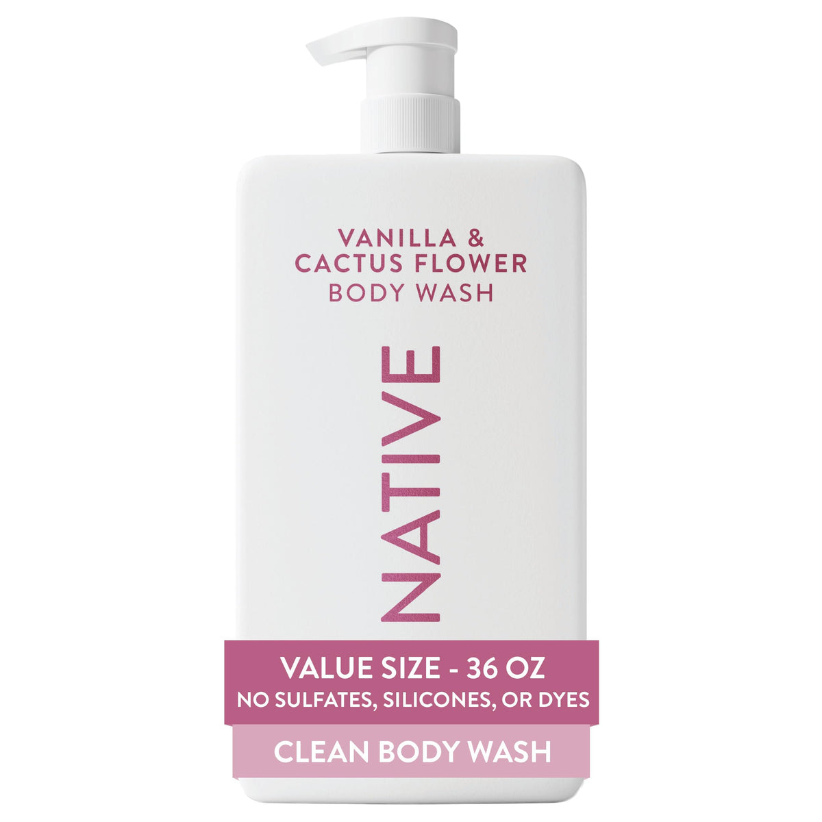 Native Body Wash 36 oz pump bottle front view with vanilla and cactus flower scent