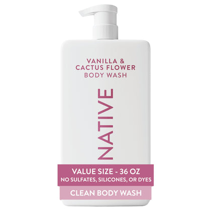 Native Body Wash 36 oz pump bottle front view with vanilla and cactus flower scent
