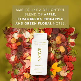 Native Body Wash Autumn Air & Amber lifestyle scene in bathroom