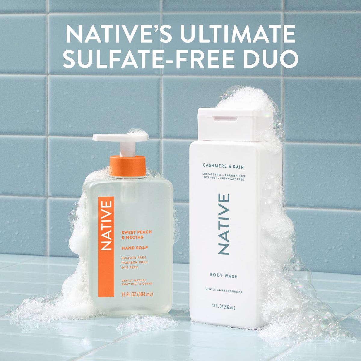 Native Body Wash Cashmere & Rain bottle with soft towel