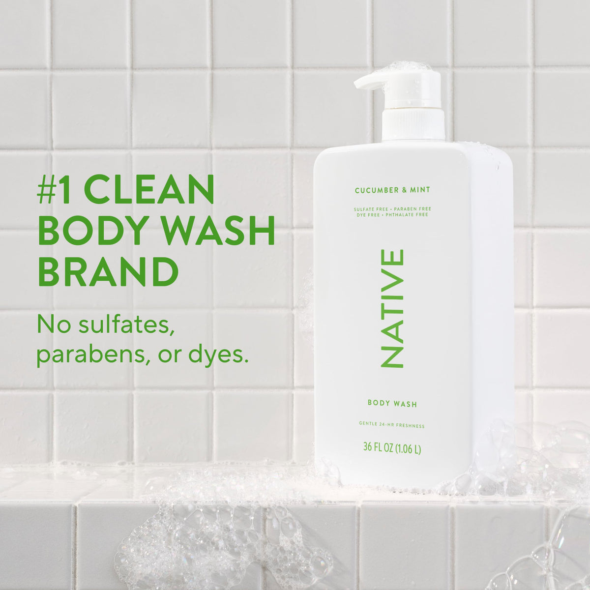 Native Body Wash Cucumber & Mint 36 oz pump bottle side view