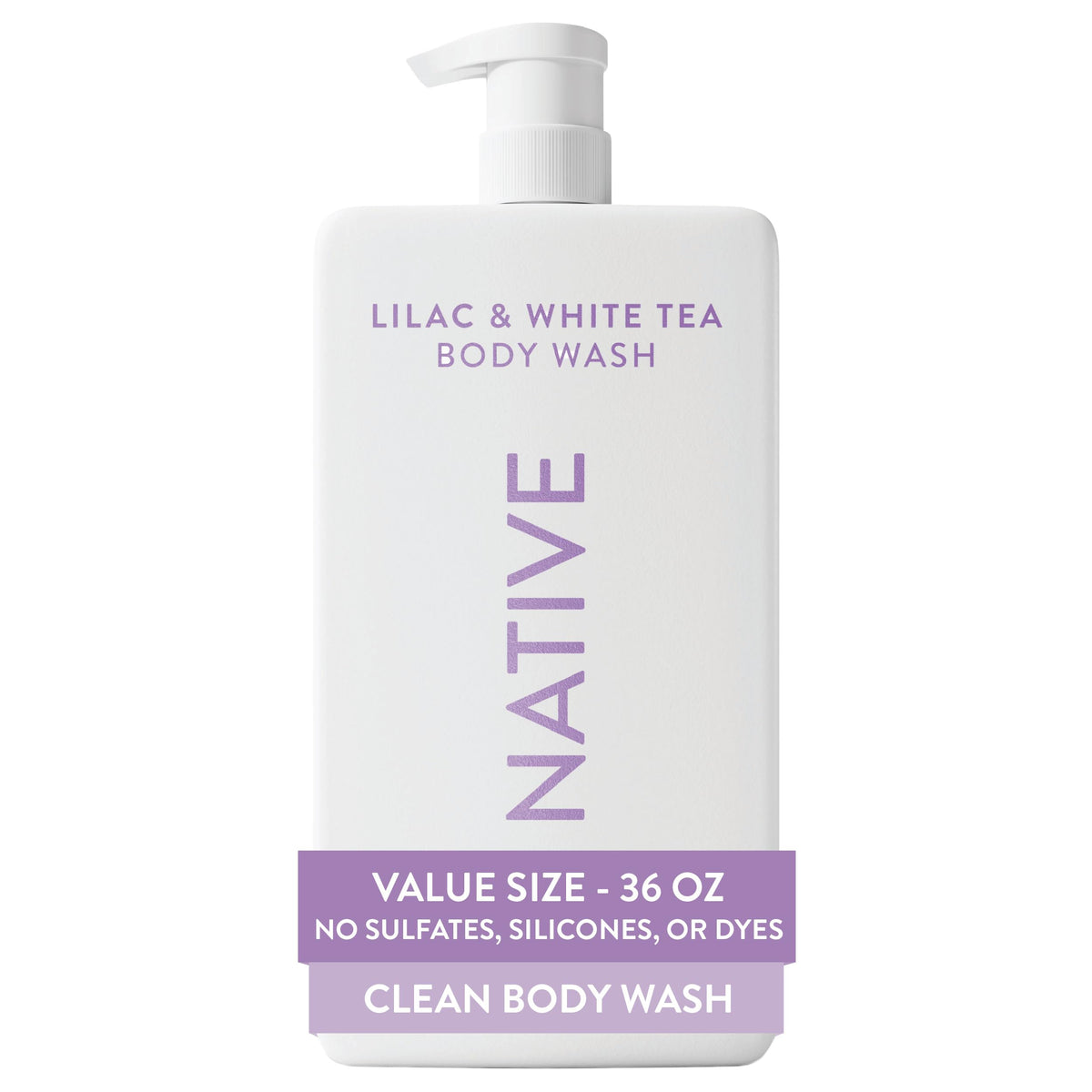 Native Body Wash Lilac & White Tea 36 oz pump bottle front view