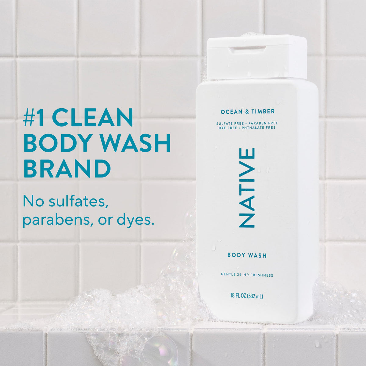 Native Body Wash Ocean & Timber 18 oz back view