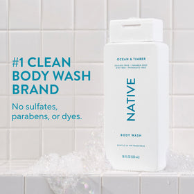 Native Body Wash Ocean & Timber 18 oz back view
