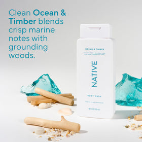 Native Body Wash Ocean & Timber 18 oz with loofah