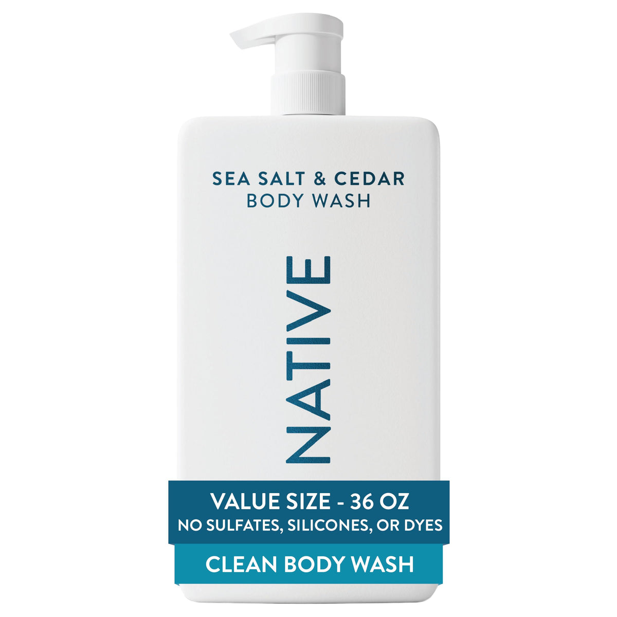 Native Body Wash Sea Salt & Cedar 36 oz pump bottle front view