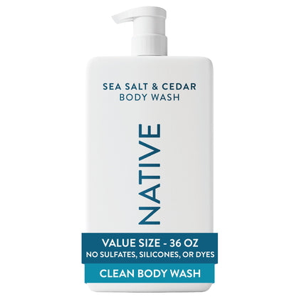 Native Body Wash Sea Salt & Cedar 36 oz pump bottle front view