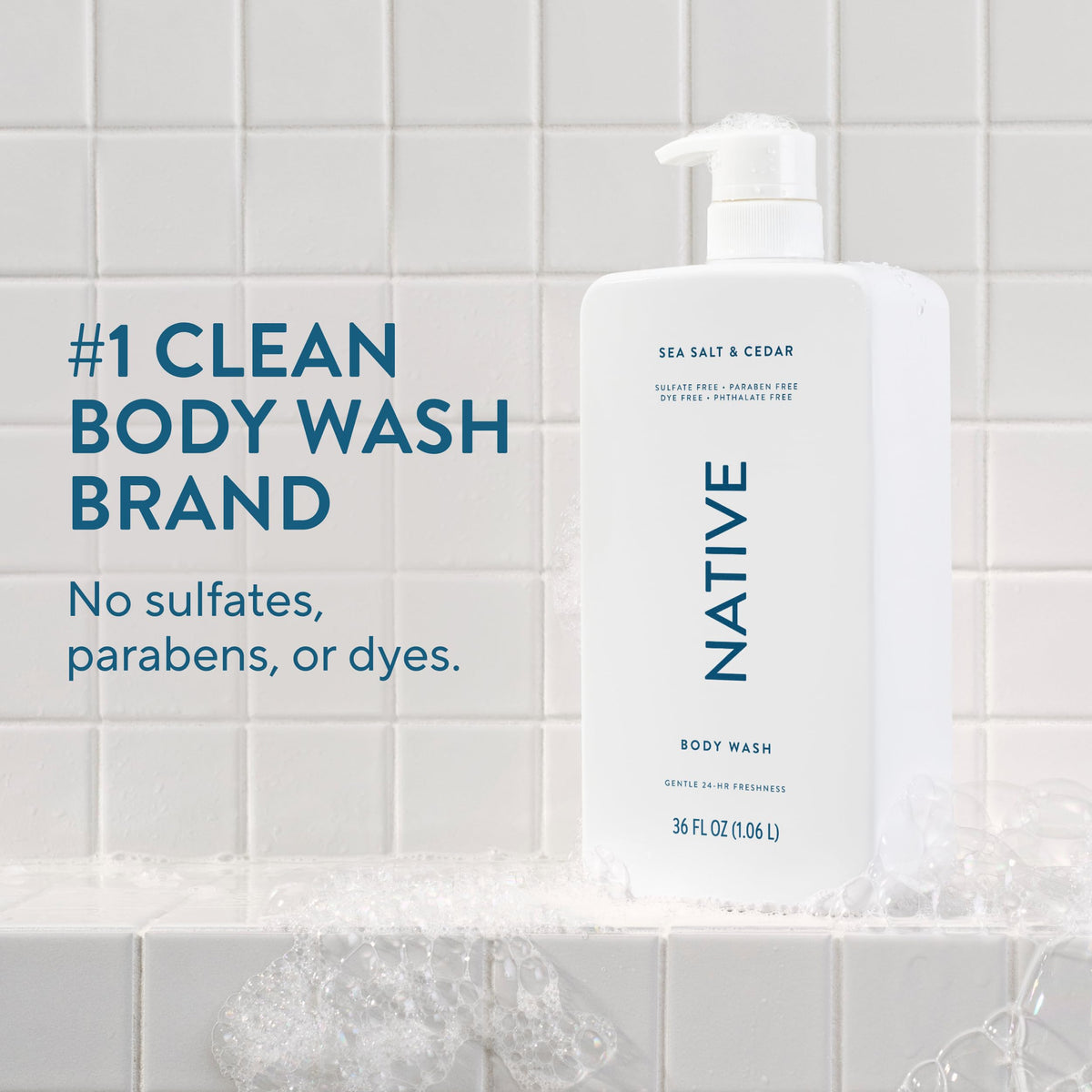 Native Body Wash Sea Salt & Cedar 36 oz pump bottle side view