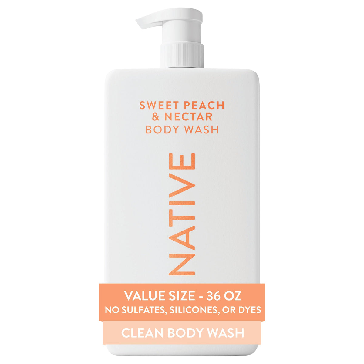 Native Body Wash Sweet Peach & Nectar 36 oz pump bottle front view