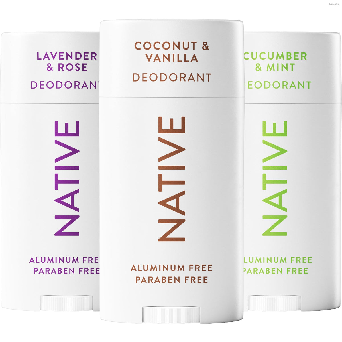 Native Deodorant 3-Pack Lavender & Rose, Cucumber & Mint, Coconut & Vanilla