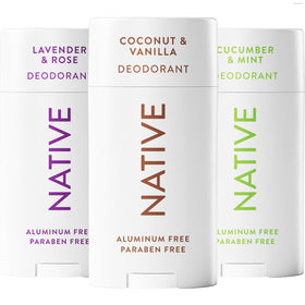Native Deodorant 3-Pack Lavender & Rose, Cucumber & Mint, Coconut & Vanilla