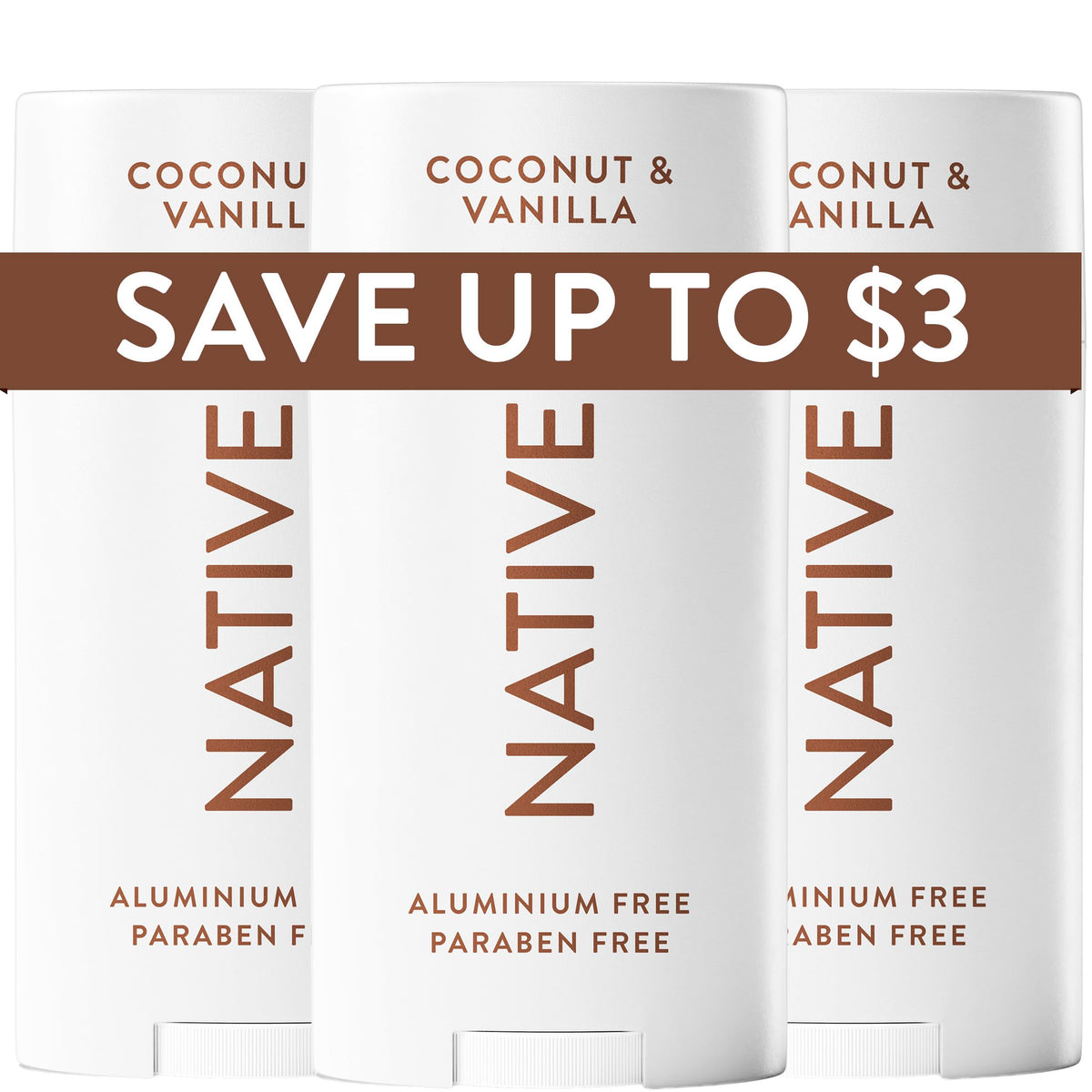 Native Deodorant Coconut & Vanilla 3-Pack front view