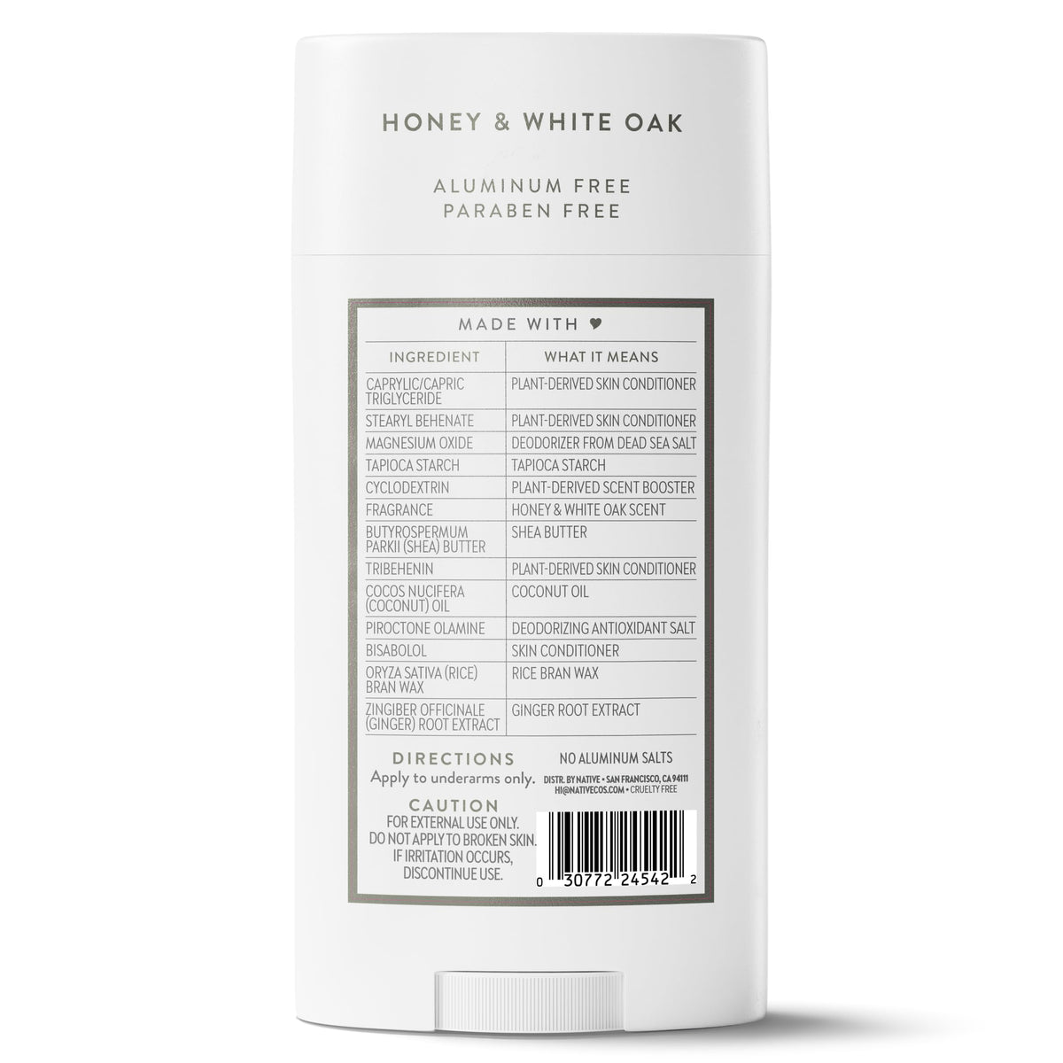 Native Deodorant Stick Honey & White Oak ingredients list