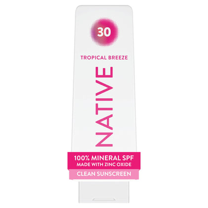 Native Mineral Sunscreen Lotion SPF 30 front view with Tropical Breeze scent