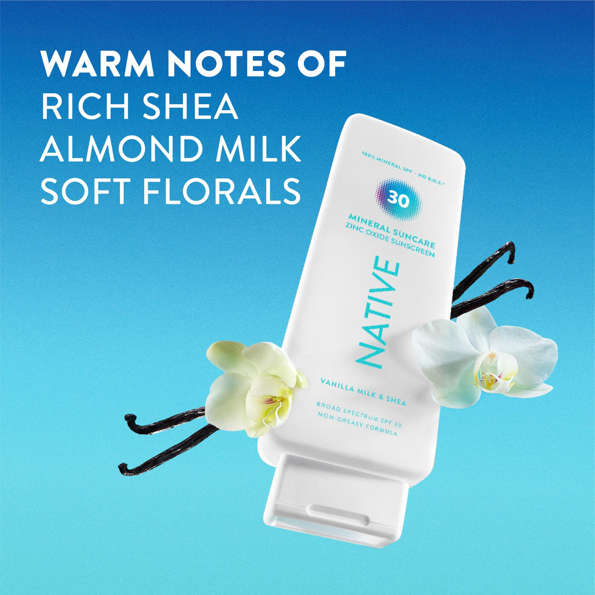 Native Mineral Sunscreen Lotion SPF 30 Vanilla Milk & Shea cap open