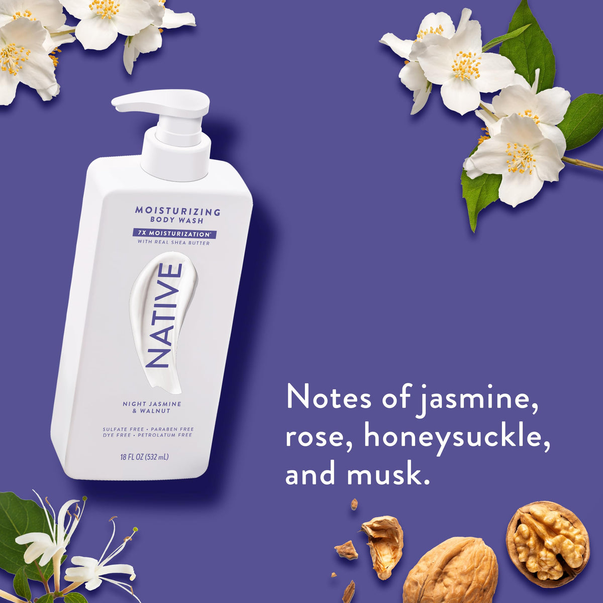 Native Moisturizing Body Wash 18 oz back view showing ingredients