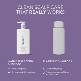 Native Scalp Detox Shampoo Lavender Cloud & Vanilla in bathroom setting