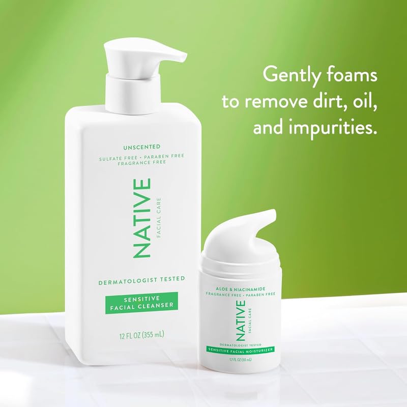 Native Sensitive Face Wash 2 Pack back view showing ingredients
