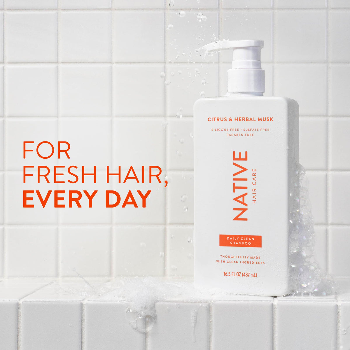 Native Shampoo bottle with Citrus & Herbal Musk scent