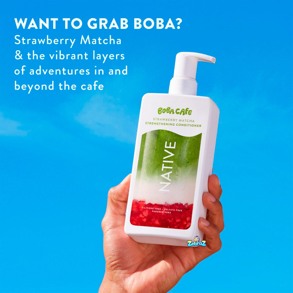 Native Strawberry Matcha Shampoo and Conditioner with boba tea