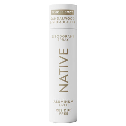 Native Whole Body Deodorant Spray front view with Sandalwood & Shea Butter scent