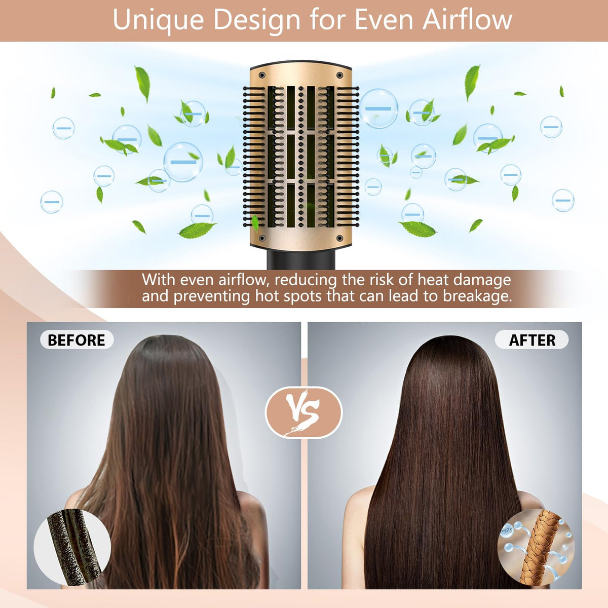 Natrial Hair Dryer Brush in use on long hair