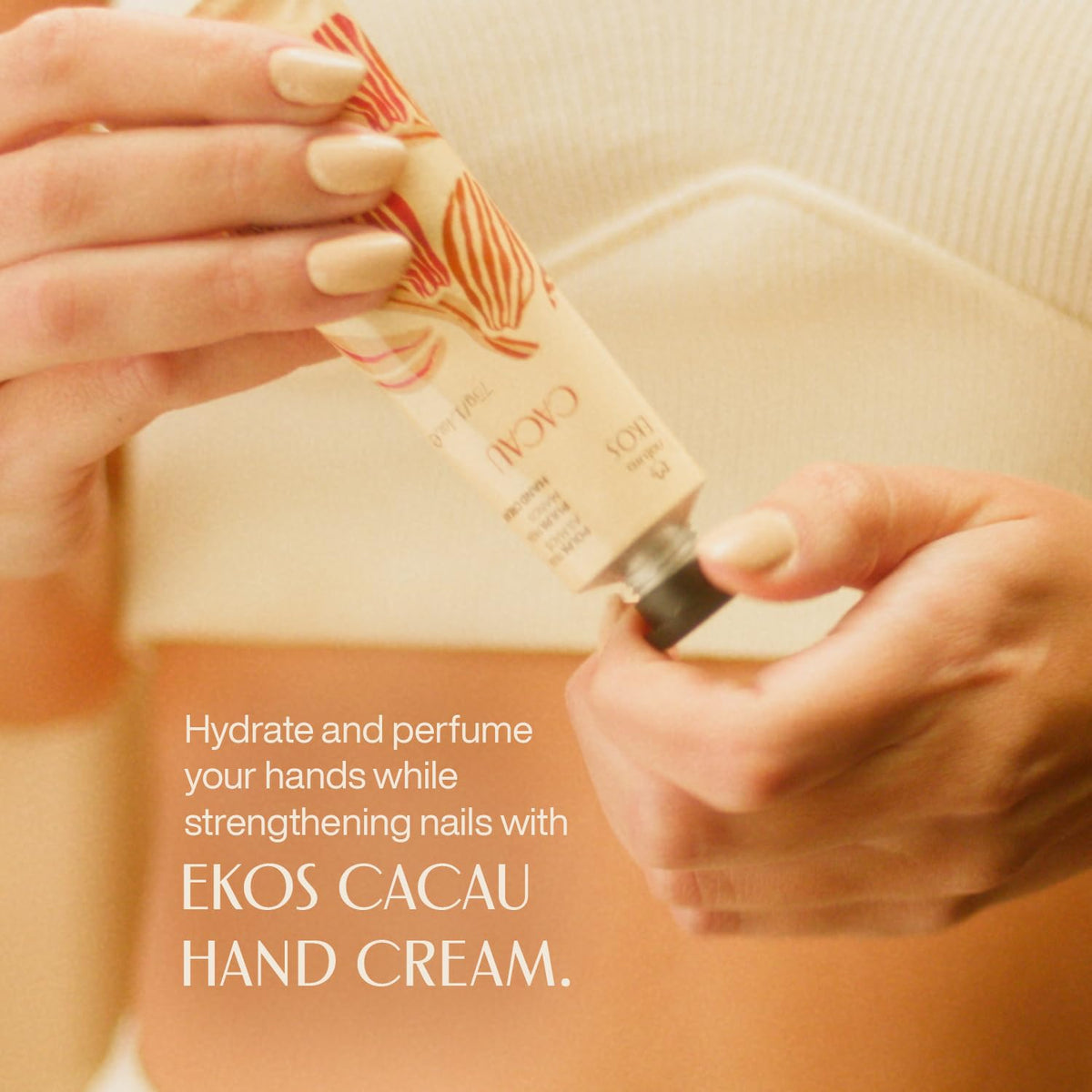 natura Ekos Cacau Hand Cream applied on hands