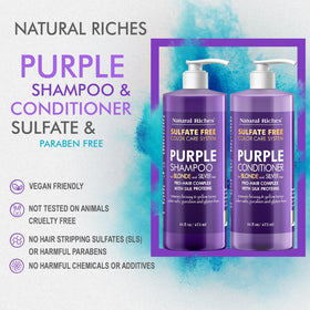 Natural Riches Purple Shampoo and Conditioner set lifestyle scene