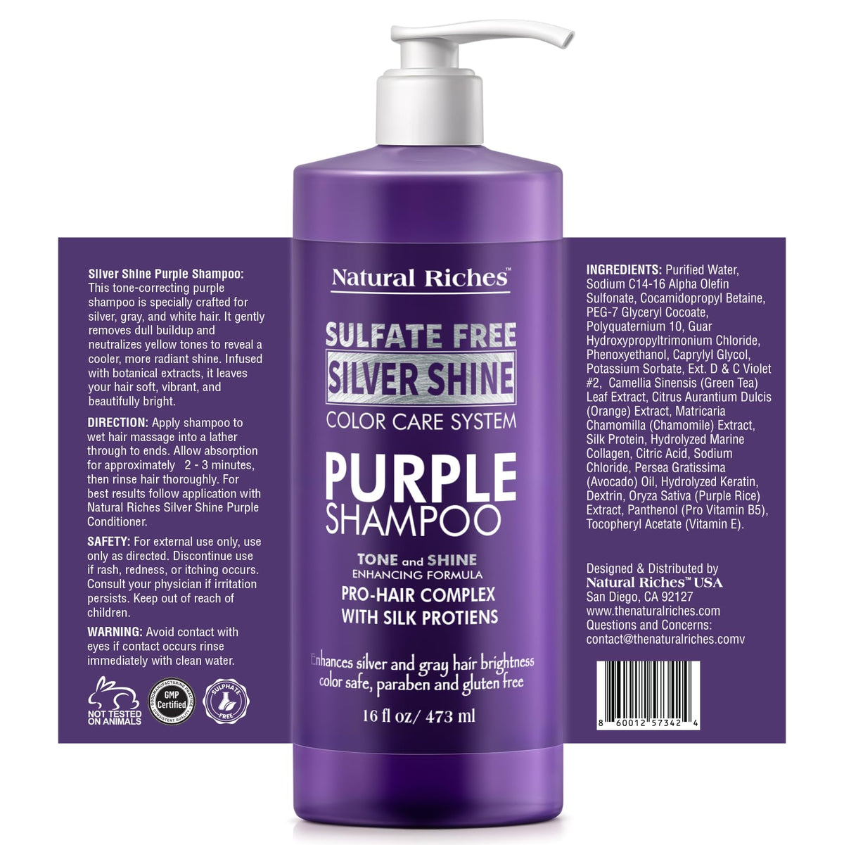 Natural Riches Purple Shampoo bottle close-up