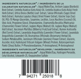 Naturcolor Haircolor Dye Cola application instructions on back
