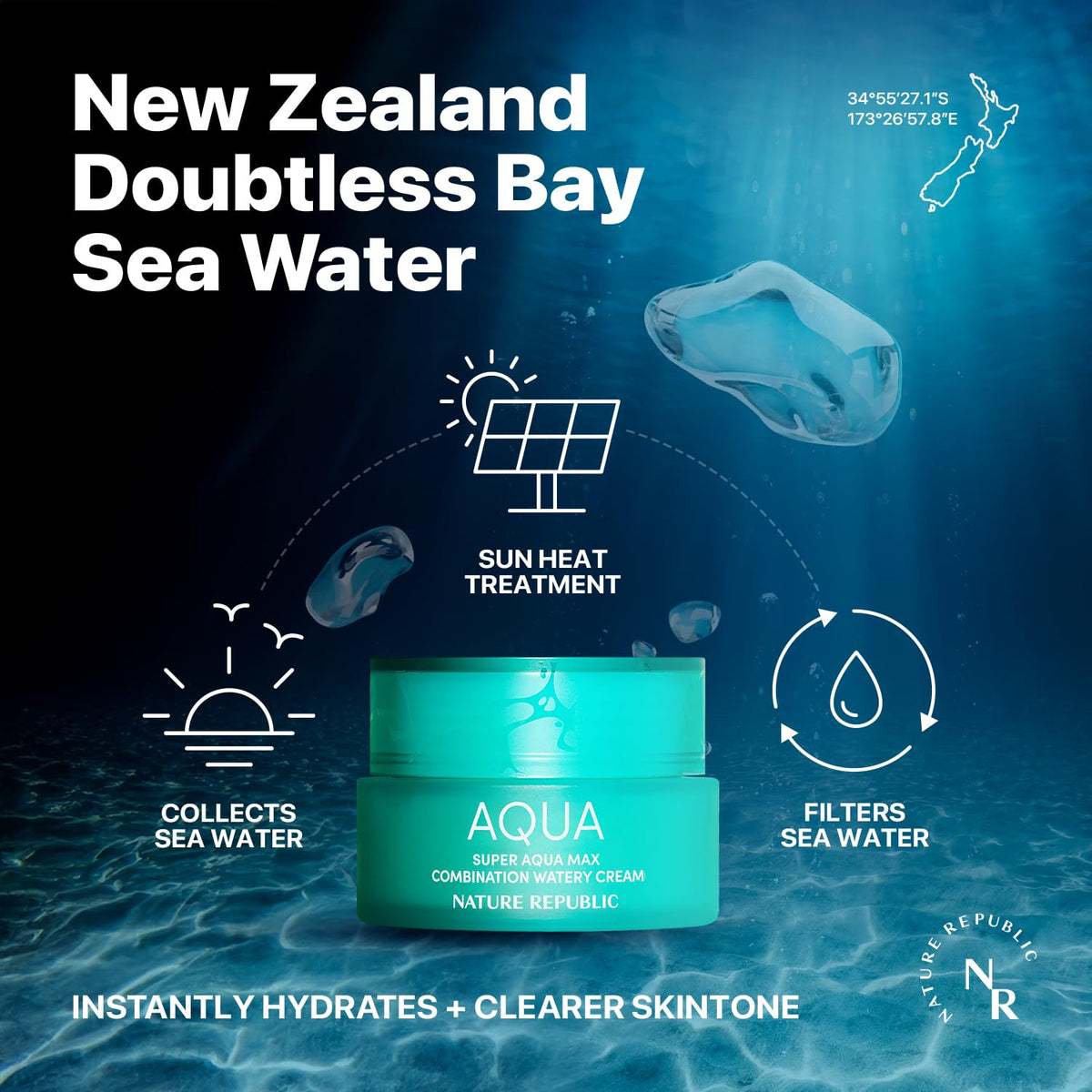 Nature Republic Super Aqua Max Combination Watery Cream with ocean background