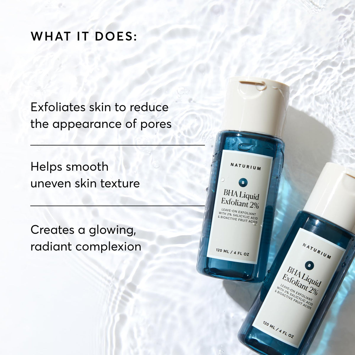 Naturium BHA Liquid Exfoliant 2% side view showing liquid texture