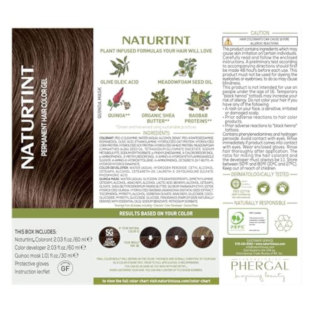 Naturtint 5G Light Golden Chestnut ingredients list on packaging