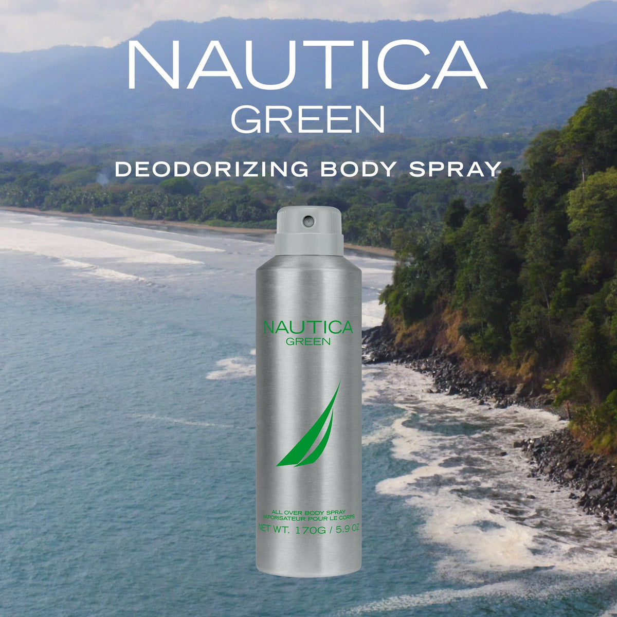 Nautica Green Deodorizing Body Spray packaging display