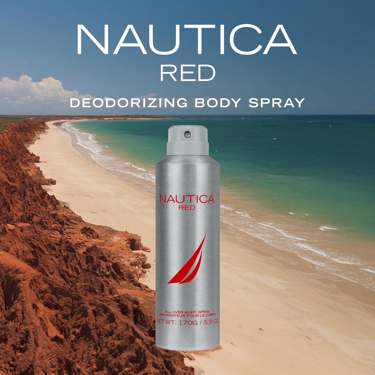 Nautica Red Deodorizing Body Spray 6.0oz side view