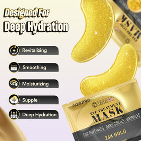NAZANO 24K Gold Under Eye Patches in use on a relaxing spa day