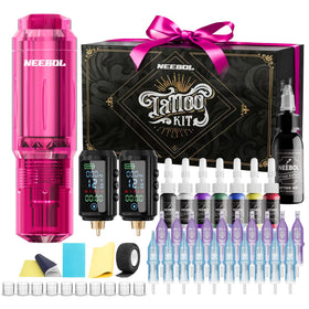 Neebol Wireless Tattoo Gun Kit with accessories including batteries and ink